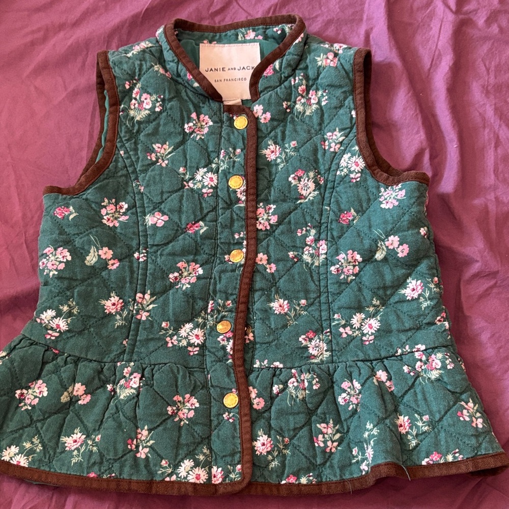 Janie and Jack Green Floral Quilted Vest